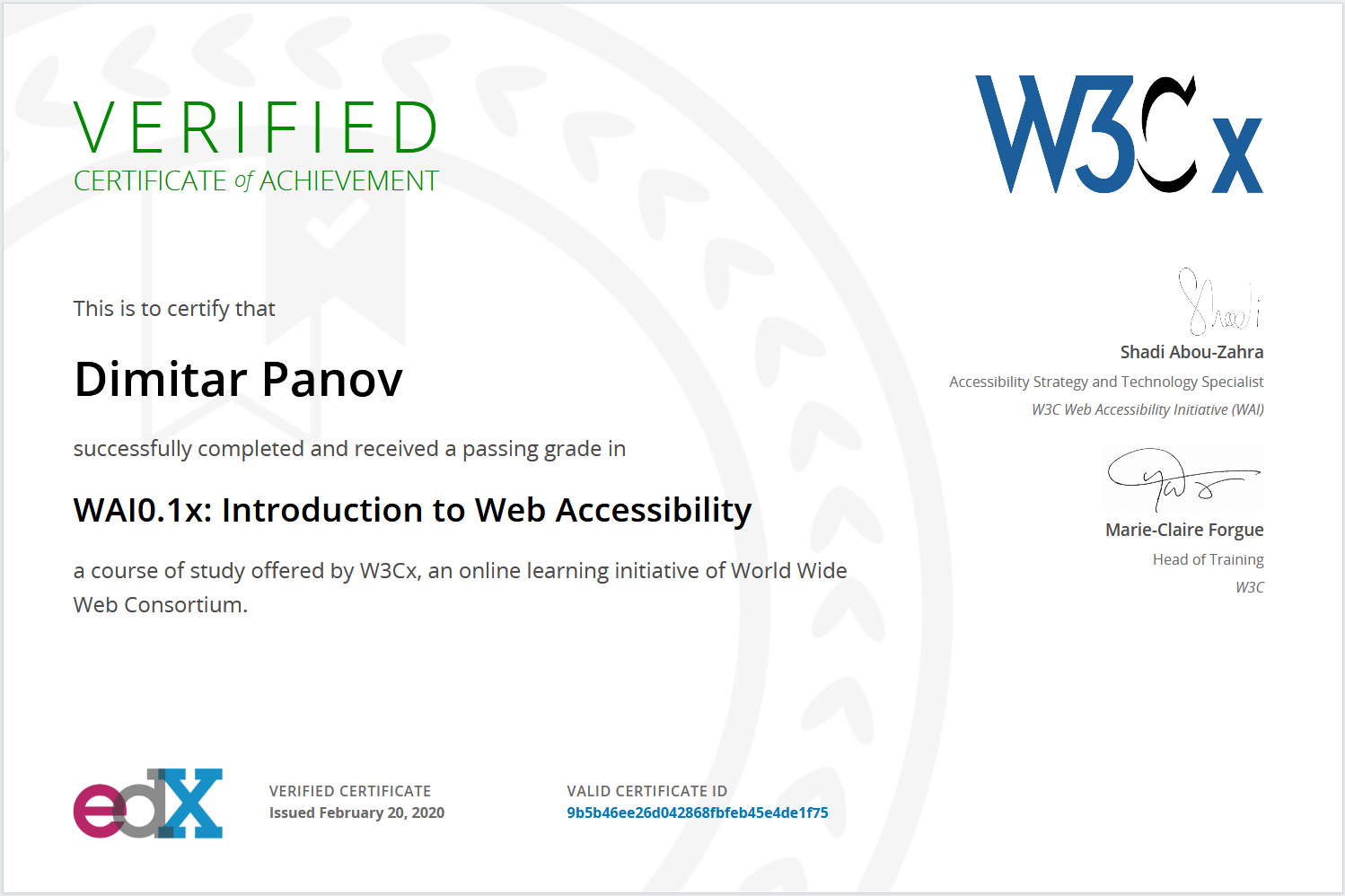 Certificate for successfully completing the